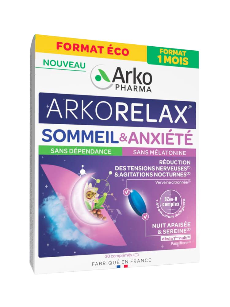 Arkopharma Arkorelax Sommeil & Anxiété Passiflore Verveine Citronnée Vitamine B3 30 Comprimés