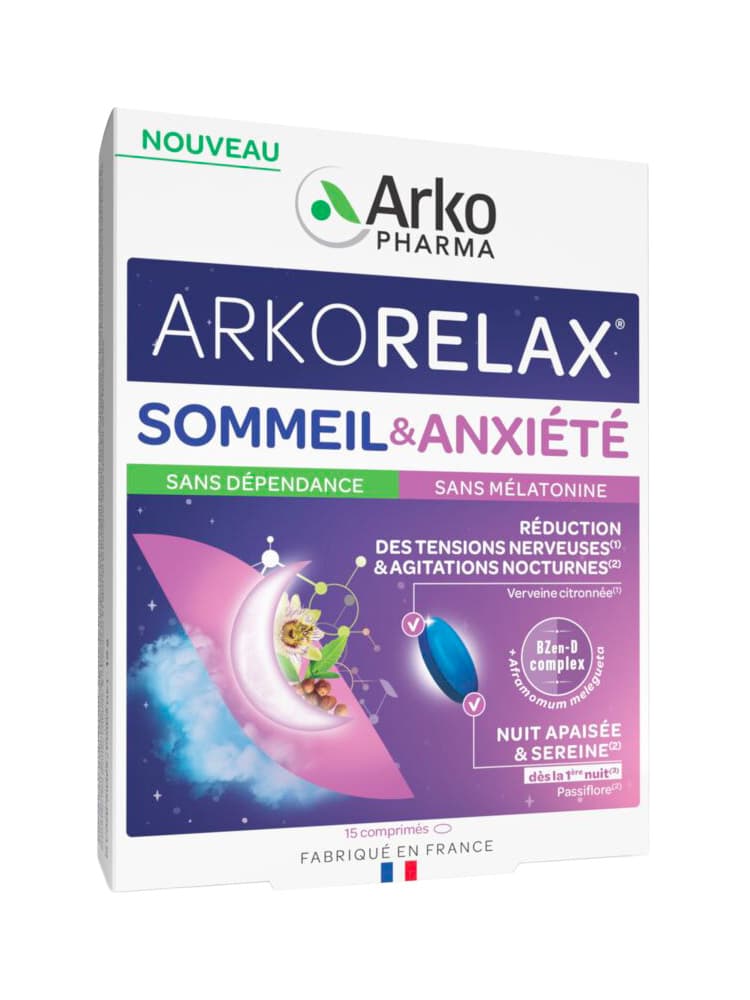 Arkopharma Arkorelax Sommeil & Anxiété Passiflore Verveine Citronnée Vitamine B3 15 Comprimés