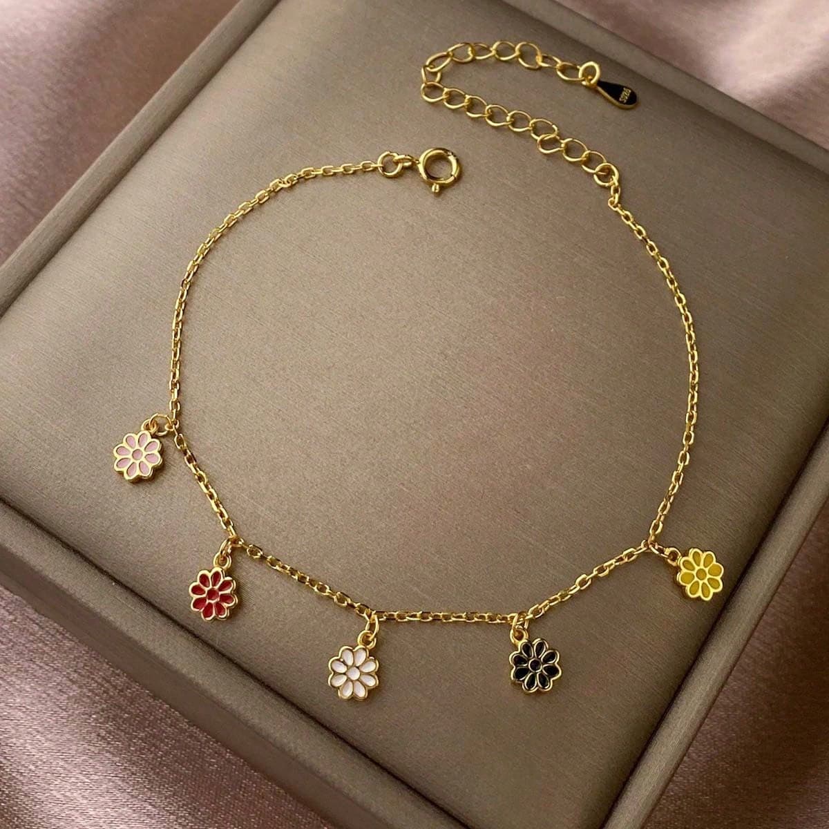 1 pièce Bracelet à fleurs colorées pour femmes en argent sterling S925, bijou fin décontracté, cadeau de vacances