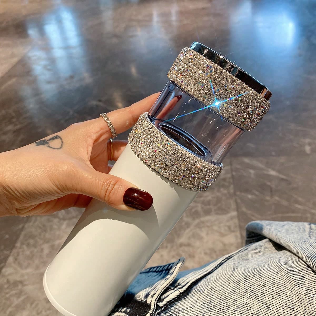 1 Pièce Tasse À Infuser Le Thé À Cristaux De Luxe Bling Bling Diamond , Affichage Intelligent De La Température, Mug Isotherme Sous Vide, Haute