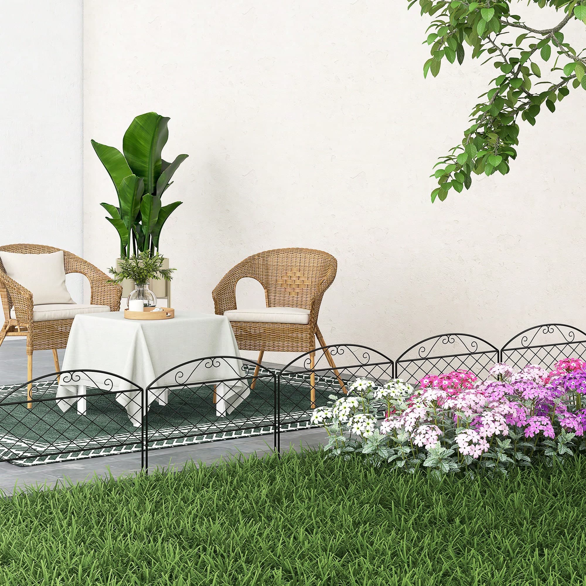 Outsunny Lot de 5 panneaux de clôture de jardin décoratives en métal, bordure de jardin, pour parterre de fleurs