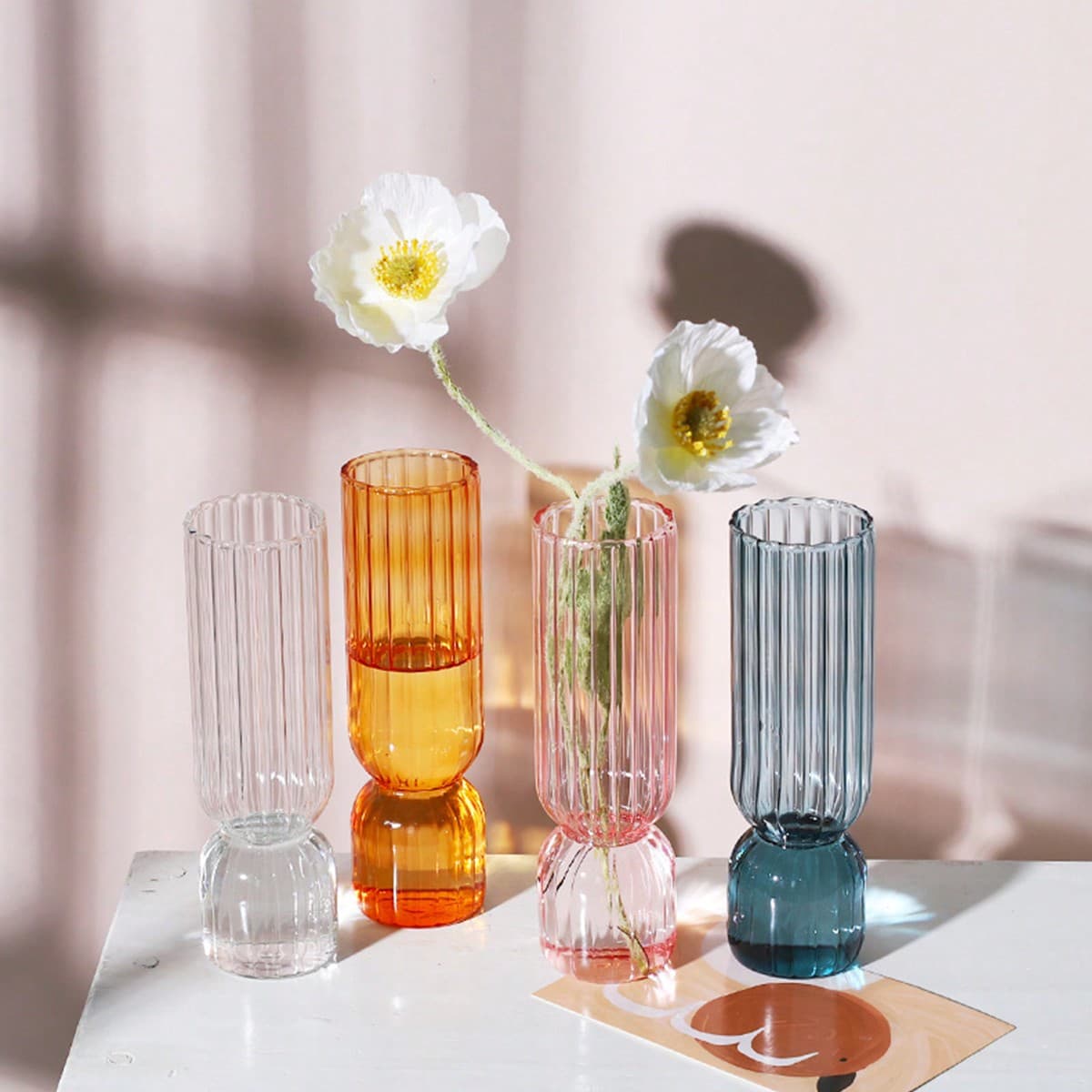 1 Pièce Vase En Verre Nordique Conteneur Coloré Transparent Pour L'arrangement De Fleurs, Vase Pour Fleurs Hydroponiques, Ornement De Bureau Et