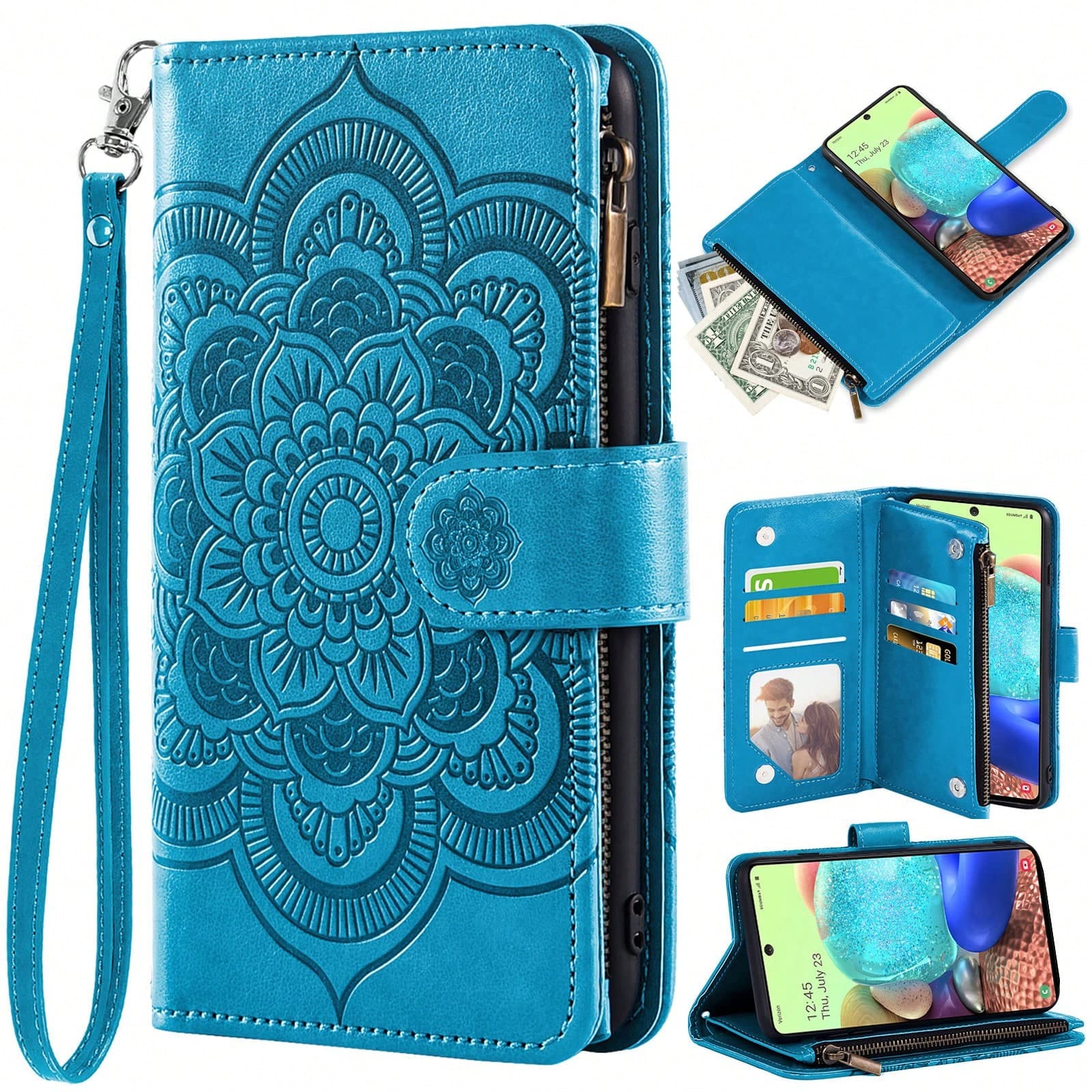 Coque Pivoine Fleur Imprimé Multi-Carte En PU , Compatible Avec Pomme Et Samsung Dispositifs