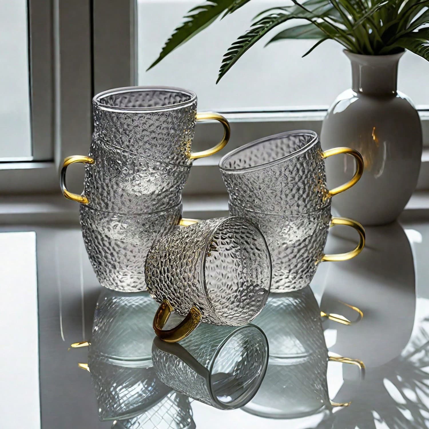 Ensemble de 6/4/2 verres à thé martelés avec poignée, résistant à haute température, parfait pour un usage domestique, convient pour infuser du